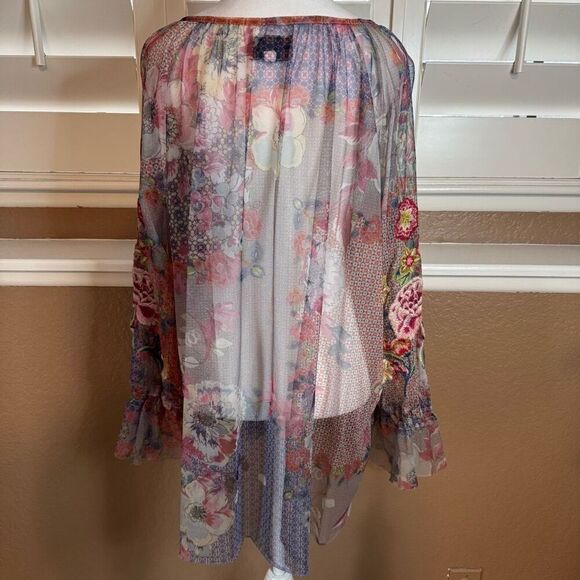 Johnny Was Biya Size XXL Calliope Floral Embroidered Mesh Top Hippie Art To Wear - Picture 6 of 8
